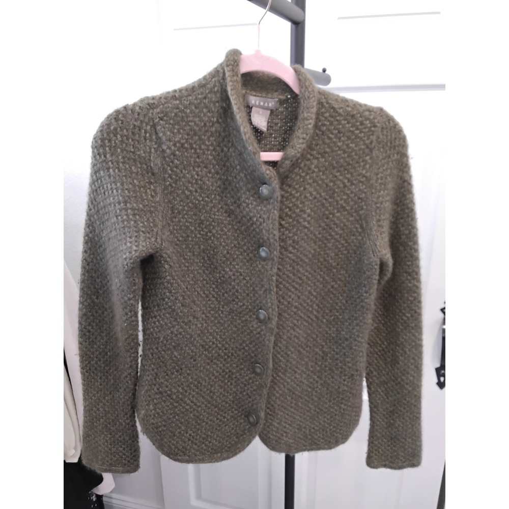 Kenar Womens Angora Lambswool Blend Button Front Cardigan‎ Sweater Olive Green S